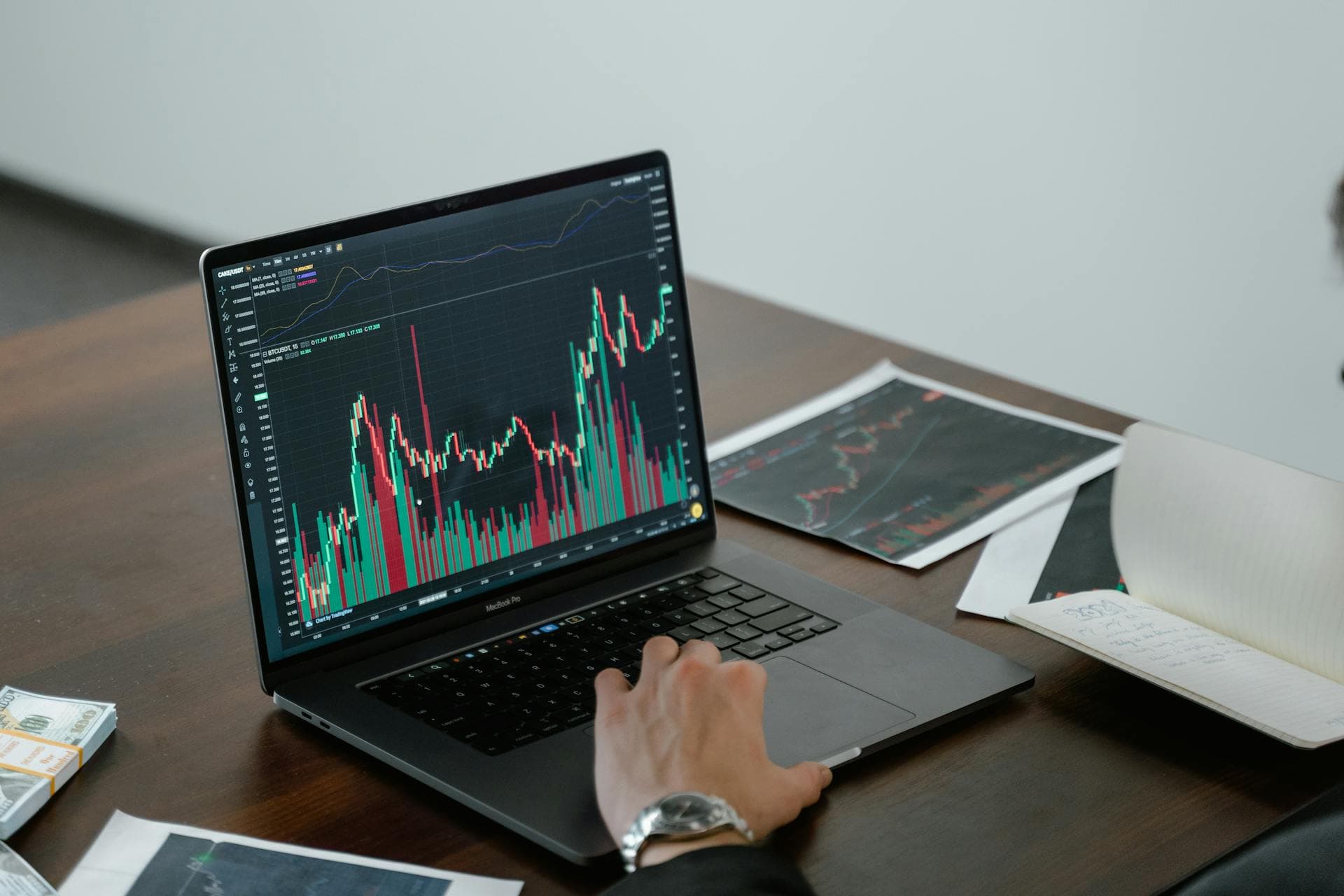 Financial analytics on laptop screen